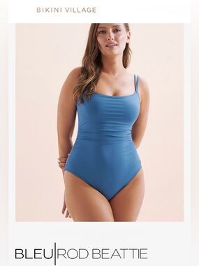 NWT Bikini Village Bleu Rod Beattie Blue Kore Mio Scoop Neck One-Piece Swimsuit